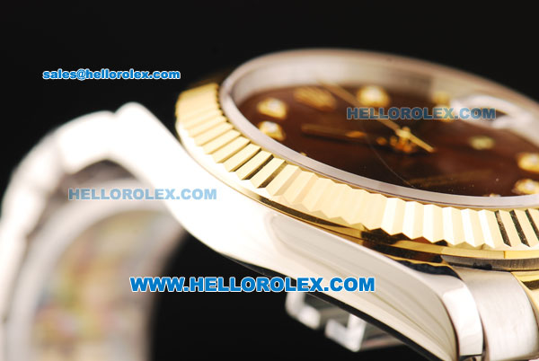 Rolex Datejust II Oyster Perpetual Automatic Movement Brown Dial with Diamond Markers and Gold Bezel-Two Tone Strap - Click Image to Close